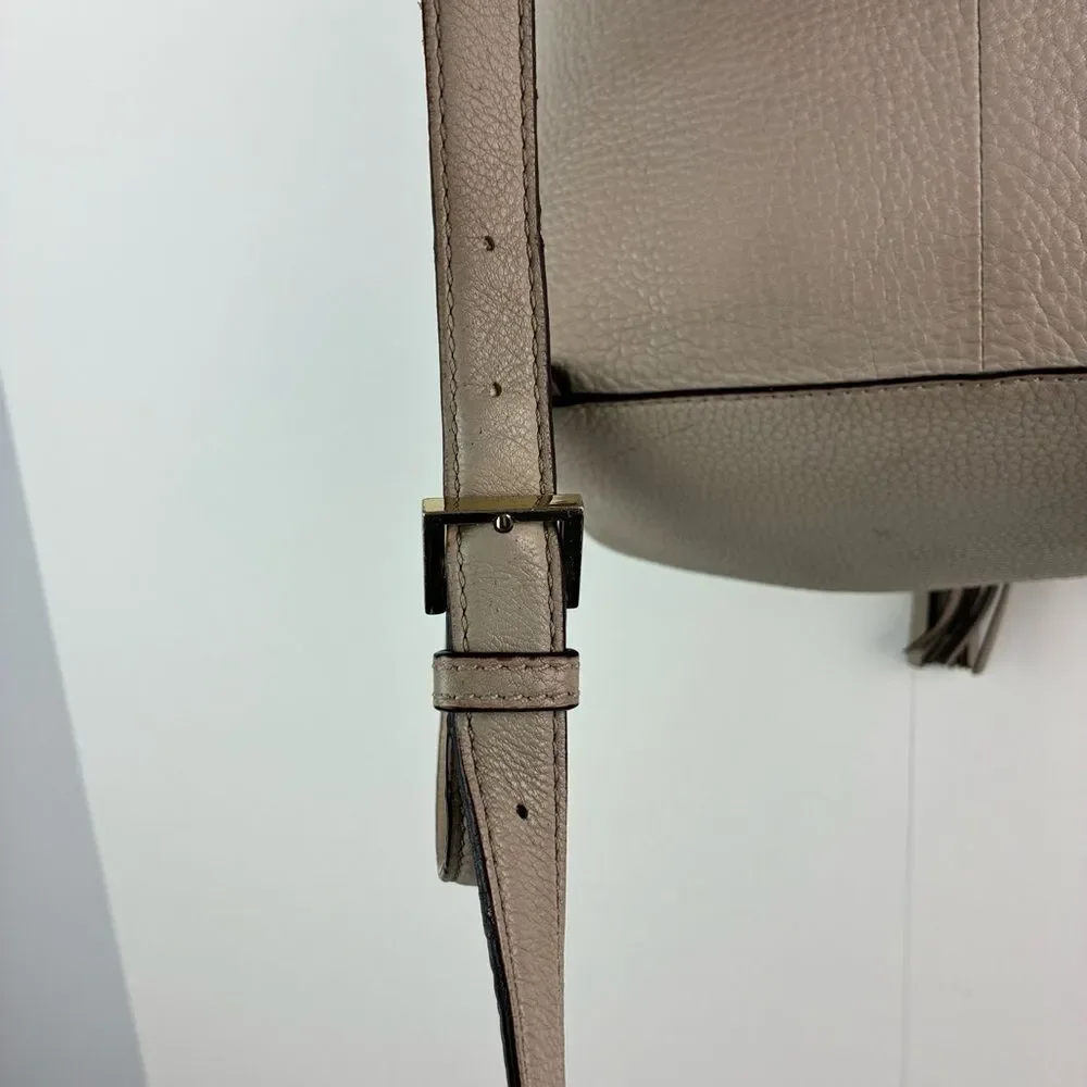 Kate Spade NY Wilder Grey Street Pebble Leather Drawstring Flap Backpack Leather